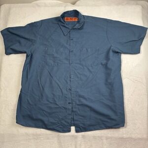 Red Kap Blue Short Sleeve Button Up Collared Shirt Men's 3XL